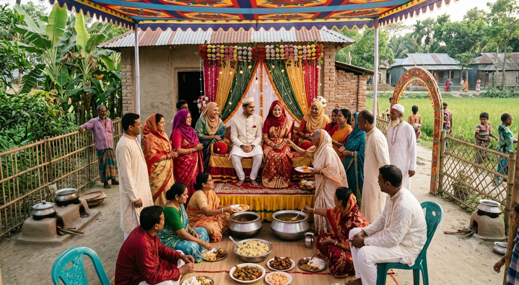 বাংলার চিরাচরিত বৌভাতের চিত্র